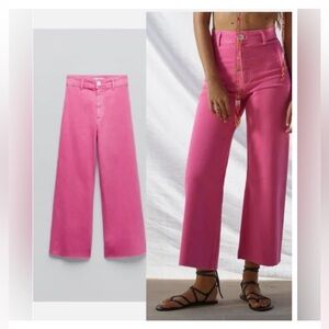 Zara Bright Pink Wide Leg Jeans